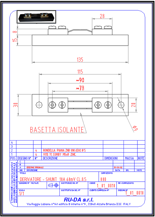 Shunt 10A 60mV Nebenwiderstand 10A 60mV Dérivateur 10A 60mV RU-DA SHUNT/ITALY
