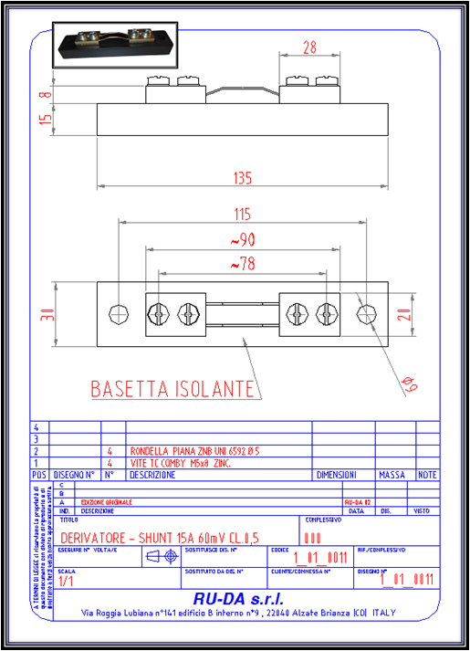 Shunt 15A 60mV Nebenwiderstand 15A 60mV Dérivateur 15A 60mV RU-DA SHUNT/ITALY