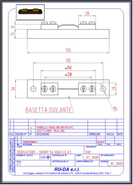 Shunt 5A 60mV Nebenwiderstand 5A 60mV Dérivateur 5A 60mV RU-DA SHUNT/ITALY