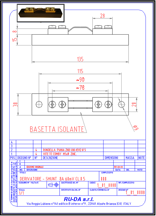 Shunt 8A 60mV Nebenwiderstand 8A 60mV Dérivateur 8A 60mV RU-DA SHUNT/ITALY