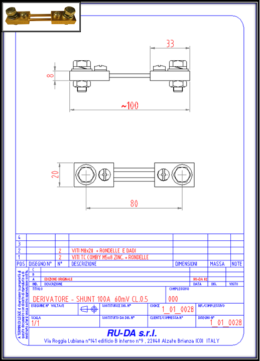 Shunt 100A 60mV Nebenwiderstand 100A 60mV Dérivateur 100A 60mV RU-DA SHUNT/ITALY