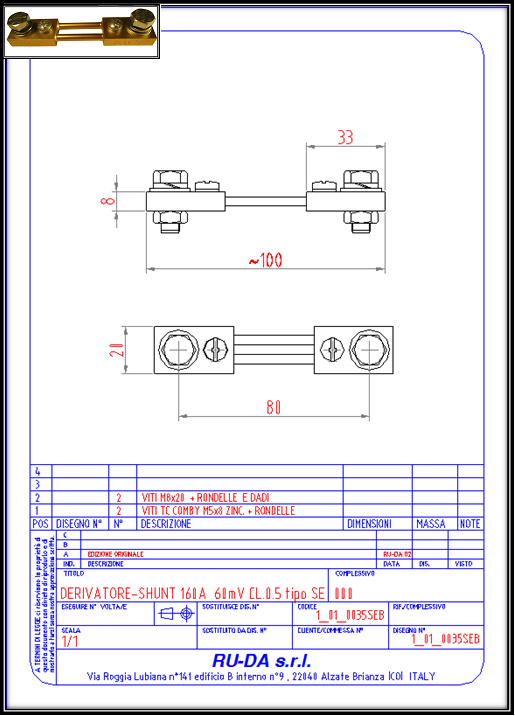 Shunt 160A 60mV Nebenwiderstand 160A 60mV Dérivateur 160A 60mV RU-DA SHUNT ITALY