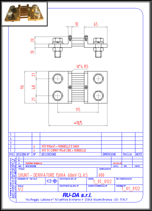 Shunt 1500A 60mV Nebenwiderstand 1500A 60mV Dérivateur 1500A 60mV RU-DA SHUNT ITALY