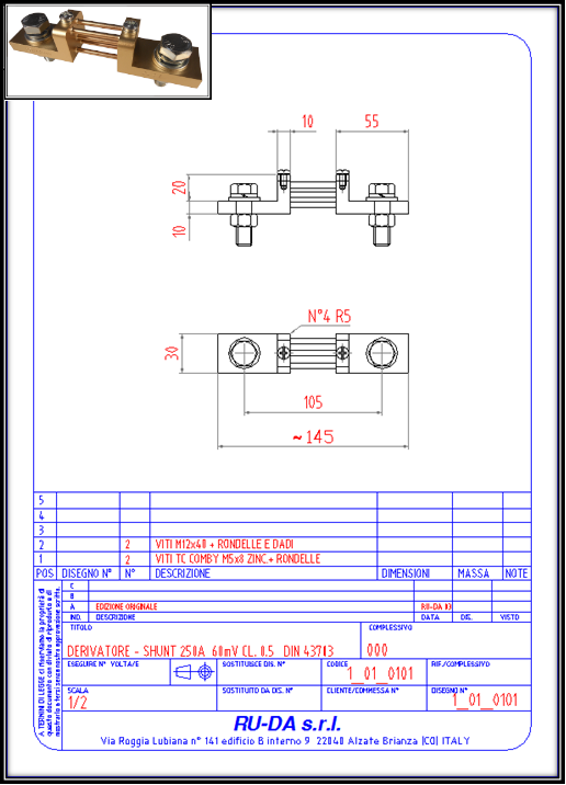 Shunt 250A 60mV Nebenwiderstand 250A 60mV Dérivateur 250A 60mV RU-DA SHUNT ITALY