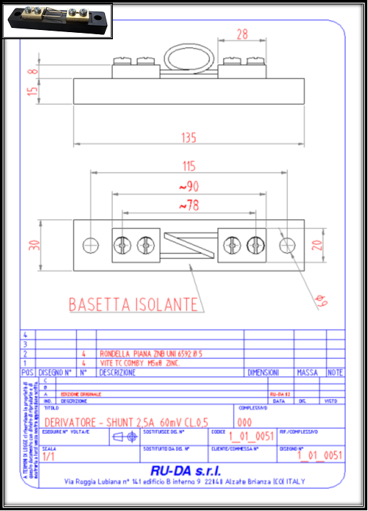 Shunt 2,5A 60mV Nebenwiderstand 2,5A 60mV Dérivateur 2,5A 60mV RU-DA SHUNT ITALY