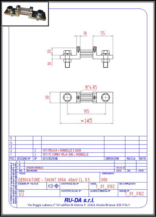 Shunt 300A 60mV Nebenwiderstand 300A 60mV Dérivateur 300A 60mV RU-DA SHUNT ITALY