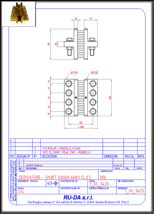 Derivatore di corrente 12000A 60mV - Shunt 12000A 60mV RU-DA SHUNT ITALIA Shunt 12000A 60mV Nebenwiderstand 12000A 60mV Nebenwiderstande 12000A 60mV Dérivateur 12000A 60mV RU-DA SHUNT ITALY
