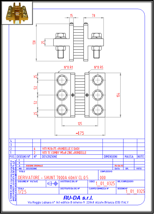 Shunt 7000A 60mV Nebenwiderstand 7000A 60mV Nebenwiderstande 7000A 60mV Dérivateur 7000A 60mV RU-DA SHUNT ITALY