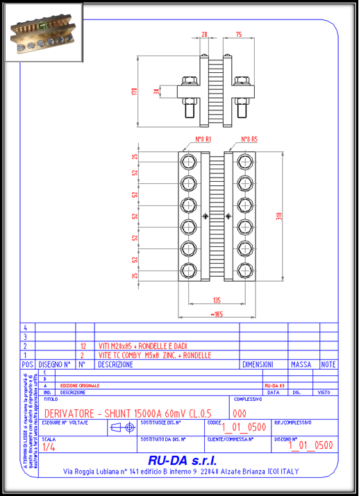 Shunt 15000A 60mV Nebenwiderstand 15000A 60mV Nebenwiderstande 15000A 60mV Dérivateur 15000A 60mV RU-DA SHUNT ITALY