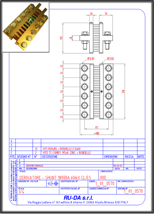 Shunt 18000A 60mV Nebenwiderstand 18000A 60mV Nebenwiderstande 18000A 60mV Dérivateur 18000A 60mV Derivador (shunt) de corriente continua 18000 A 60 mV RU-DA SHUNT ITALY