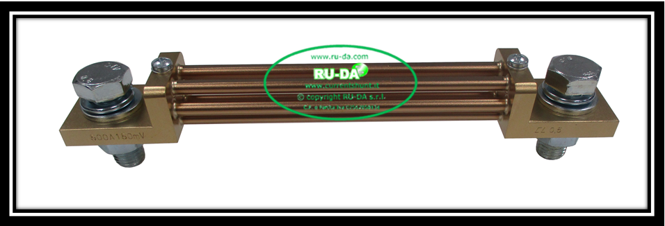 Shunt 500A 150mV Nebenwiderstand 500A 150mV Nebenwiderstande 500A 150mV Dérivateur 500A 150mV Derivatore di corrente 500A 150mV Derivador (shunt) de corriente continua 500 A 150 mV Derivador amperímetro 500A 150mV RU-DA SHUNTITALY DIN 43703